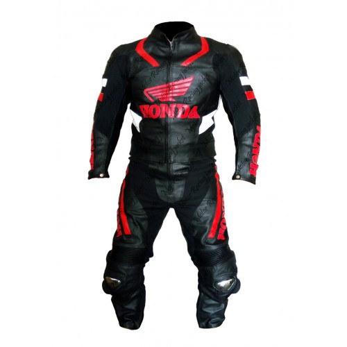 HONDA WINGS MOTORBIKE RACING LEATHER SUIT CE APPROVED