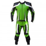 Hooper Mens Green Black Motorcycle Racing Cowhide Leather 2 PC Suit Safety Pads