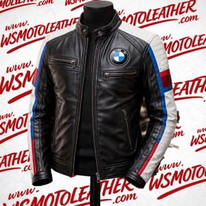 BMW Cafe Racer Leather Jacket Black Motorcycle Riding Jacket 2026