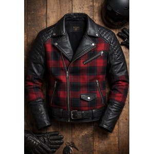 Flannel Motorcycle Leather jacket armored