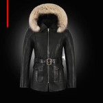 Ladies Black Parka Leather Jacket with Fur Hood – Real Lambskin Classic Fashion Coat