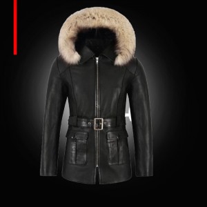 Ladies Black Parka Leather Jacket with Fur Hood – Real Lambskin Classic Fashion Coat