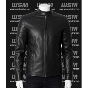 Premium Black Cafe Racer Leather Jacket | Vintage Motorcycle Style
