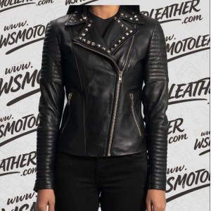 Black Moto Studded Leather Biker Jacket