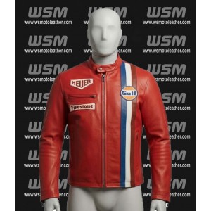Gulf Racing Leather Jacket – Vintage Motorsport Style Biker Jacket