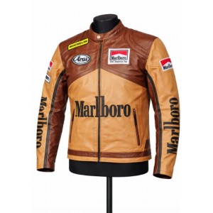 Marlboro Brown Leather Racing Jacket – Vintage Biker Style Jacket