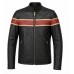 VTG Wilsons Leather Mens Cafe Style Striped Racer Orange Black Biker Jacket Sz L