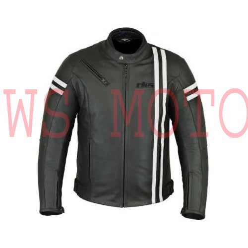 RKsports Mens Leather Fashion Motorcycle Motorbike Black Armored Jacket