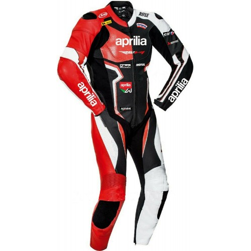 Aprilia Leather Men CE Protective Armour Motorcycle Street Racing Jacket Suit