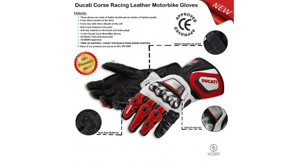 Ducati Corse 14 Full Metal Racing Motorcycle Genuine Leather Gloves 